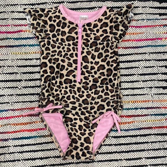 Cat & Jack Swimsuit for Toddler size 3t Girl with snaps Leopard Print and Pink - Picture 1 of 8